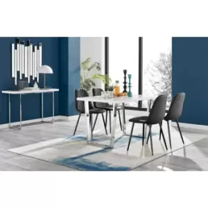 Kylo White High Gloss Dining Table & 4 Black Corona Faux Leather Dining Chairs with Black Legs Diamond Stitch