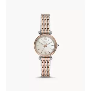 Fossil Womens Carlie Mini Three-Hand Two-Tone Stainless Steel Watch - 2T Silver/Rose