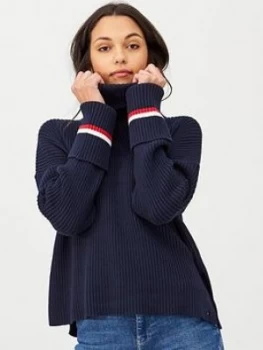 Tommy Hilfiger Hasel Roll Neck Jumper - Navy, Sky Captain, Size XS, Women