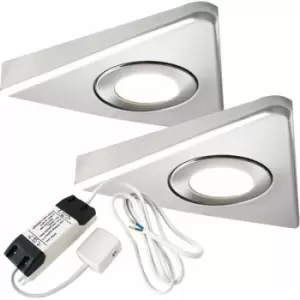 2x brushed nickel Triangle Surface Under Cabinet Kitchen Light & Driver Kit - Warm White led