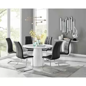 Furniture Box Palma White High Gloss Round Dining Table and 6 Black Murano Chairs