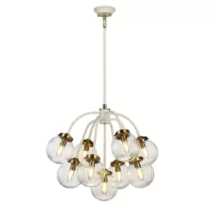 9 Light Ceiling Pendant Cream Painted +Aged Brass Finish Plated LED E14 60W Bulb