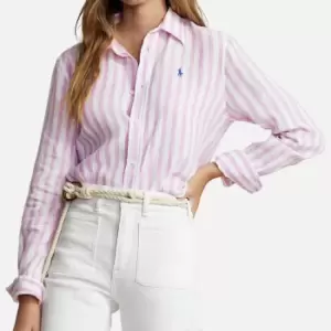 Polo Ralph Lauren Womens Relaxed Fit Striped Linen Shirt - Soft Lilac/White Stripe - XS