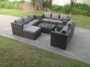 Fimous 8 Seater Outdoor Dark Grey Rattan Lounge Complete Sofa Set with Rectangular Coffee Table, Lounge Sofa, and Footstool