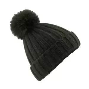 Beechfield Unisex Verbier Fur Pom Pom Chunky Beanie (One size) (Dark Olive)