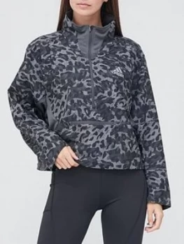 adidas Leopard Fast 1/2 Zip Jacket - Grey Size M Women