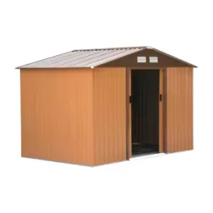 Outsunny 9' x 6' Metal Apex Storage Shed - Brown