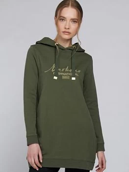 Barbour International Script Logo Hoodie - Green, Size 10, Women