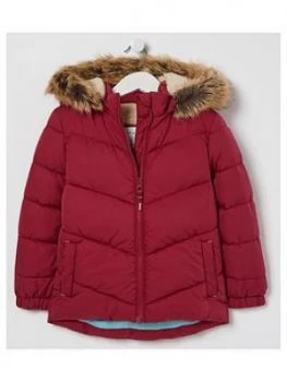 FatFace Girls Elsie Faux Fur Hooded Coat - Berry, Size 5-6 Years, Women