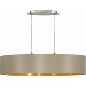 Pendant Light Colour Satin Nickel Shade Taupe Gold Fabric Bulb E27 2x60W