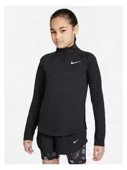 Nike Girls Dri-Fit Long Sleeve Half Zip Top Run Top - Black, Size S