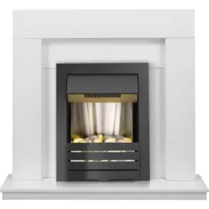 Malmo Fireplace in Pure White & Black/White with Helios Electric Fire in Black, 39" - Adam