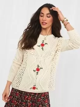 Joe Browns Beautiful Bobble Floral Jumper -natural, Beige, Size 8, Women