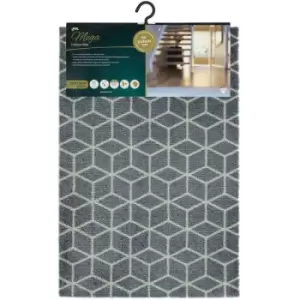 Mega Highly Absorbent Machine Washable Door Mat, 3D Cube Design, Grey, White,