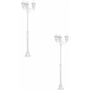 Loops - 2 pack IP44 Outdoor Bollard Light White Aluminium Lantern 3 Arm E27 Lamp Post