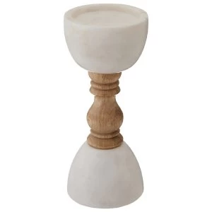 Premier Housewares Sena Candle Holder With Decorative Stem - Marble/Mango Wood White