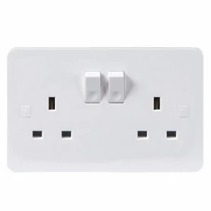 KnightsBridge Pure 4mm 13A White Slimline 2G Twin 230V UK 3 Switched Electric Wall Socket