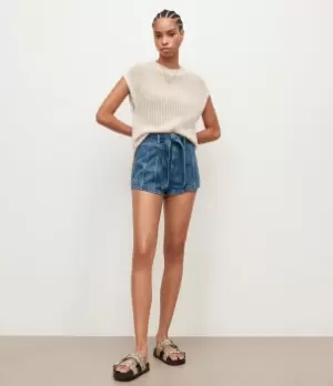 AllSaints Womens Frankie High-Rise Denim Shorts, Mid Indigo, Size: 31