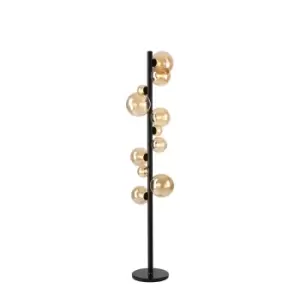 Marshall Floor Lamp, 11 Light G9, Satin Black, Amber Plated Glass