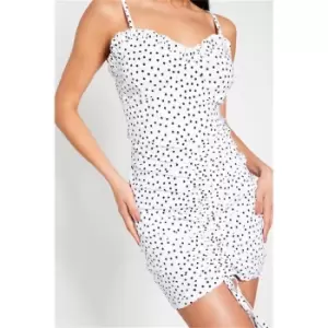 I Saw It First White Polka Dot Bengaline Wrap Front Short Sleeve Dress - White