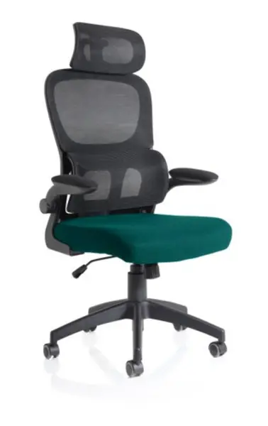 Iris Task Operator Black Mesh Back Bespoke Maringa Teal Fabric Seat With Headrest