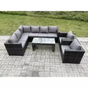 Fimous 8 Seater Outdoor Dark Grey Rattan Lounge Complete Sofa Set with Rectangular Coffee Table Left Hand