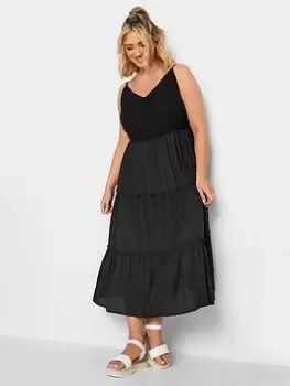 Yours Embroidered Strappy Tiered Midi Dress - Black, Size 22, Women