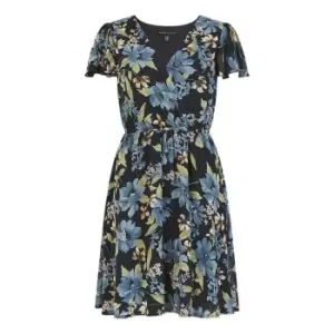 Mela London Black Floral Print Wrap Skater Dress - Black