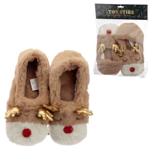 Plush Christmas Reindeer Heat Pack Slippers (Unisex One Size)