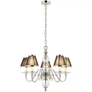 Flemish Ceiling Pendant Chandelier Polished Nickel & Black Shades 5 Lamp Light