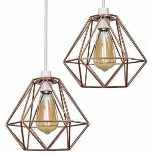 Minisun - 2 x Metal Basket Cage Ceiling Pendant Light Shades - Copper - No Bulb