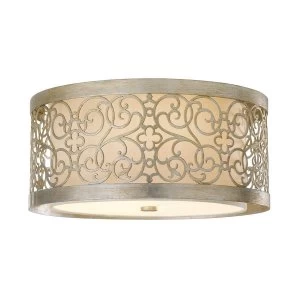 2 Light Flush Ceiling Light Silver Leaf, E27