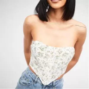 Missguided Petite Floral Print Bandeau Corset Top - White