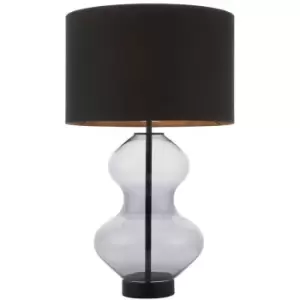 Merano Lecce Base & Shade Table Lamp, Grey Tinted Glass, Black Cotton Fabric With Matt Black Paint