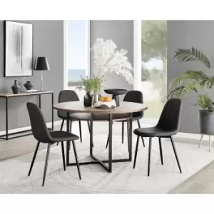 Furniturebox Adley Brown Wood 120cm Storage Dining Table & 4 Black Corona Black Leg Faux Leather Chairs