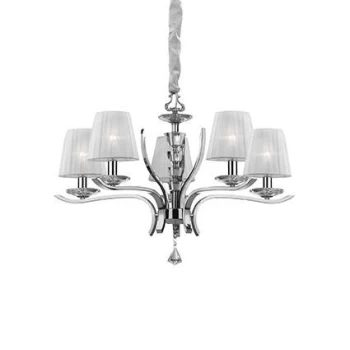 Pegaso 5 Light Crystal Multi Arm Chandelier Chrome, White Finish, E14