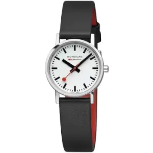 Ladies Mondaine Classic White Dial Black Leather Watch