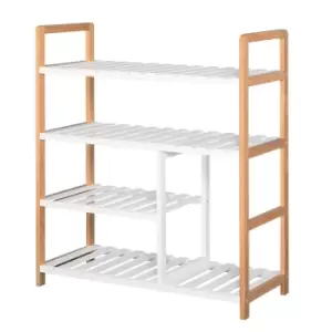 Homcom 4 Tier Shoe Rack Simple Home Storage With Wood Frame Boot Compartment Brown And White