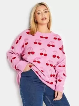 Yours Cherry Jacquard Jumper Pink, Size 14-16, Women