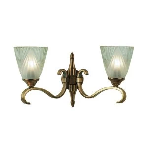 2 Light Indoor Twin Wall Light Antique Brass with Glass, E14