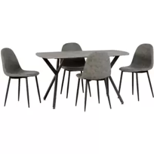 Seconique - Athens Dining Set Concrete Effect with 4 Grey Chairs