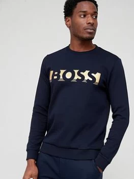 BOSS Salbo 1 Large Logo Sweatshirt - Dark Blue , Dark Blue, Size S, Men