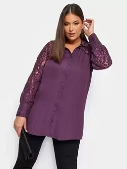 Yours Lace Shirt, Purple, Size 20, Women