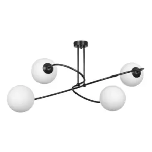 Selbi Black Globe Multi Arm Semi Flush Ceiling light with White Glass Shades, 4x E14