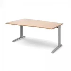 TR10 left hand wave desk 1600mm - silver frame and beech top