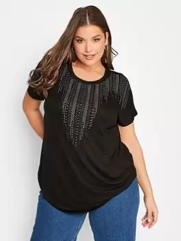 Yours Stud Neckline Top Black/Silver, Black, Size 34-36, Women