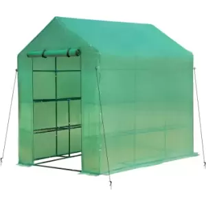 Outsunny - Walk in Garden Greenhouse w/ Shelf Roll Up Door PE Cover 2 x 1.43 x 2m