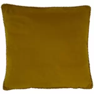 Furn Cosmo Velvet Mini Pom Pom Trim Cushion Cover, Ochre, 45 x 45 Cm