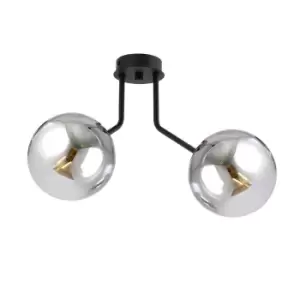 Nova Black Globe Ceiling Light with Graphite Glass Shades, 2x E14