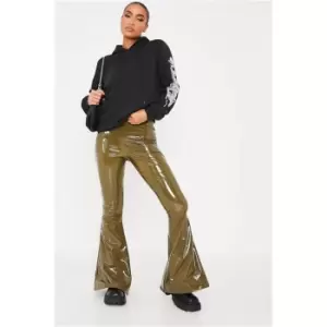 I Saw It First Khaki Vinyl Flared Trousers - Green